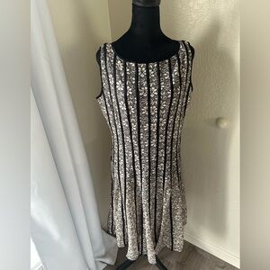 SL Fashions Black and Cream Striped Floral Midi Dress